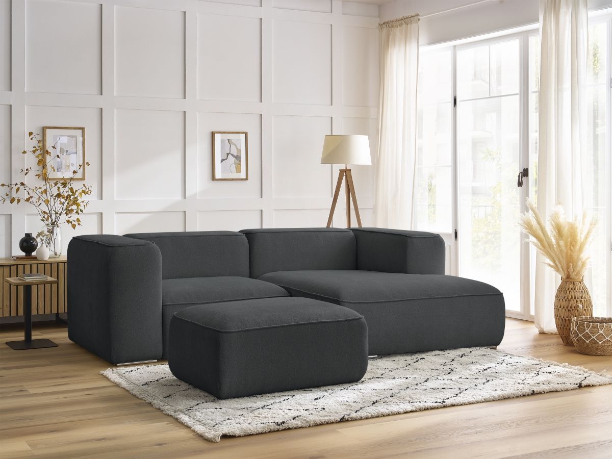 Bobochic Zephyr Ecksofa mit Pouf 260 × 165 cm Strukturstoff Dunkelgrau Ecke rechts