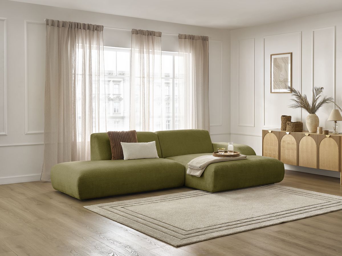 Bobochic Sirius Ecksofa 300 × 170 cm Strukturstoff Grün Ecke rechts