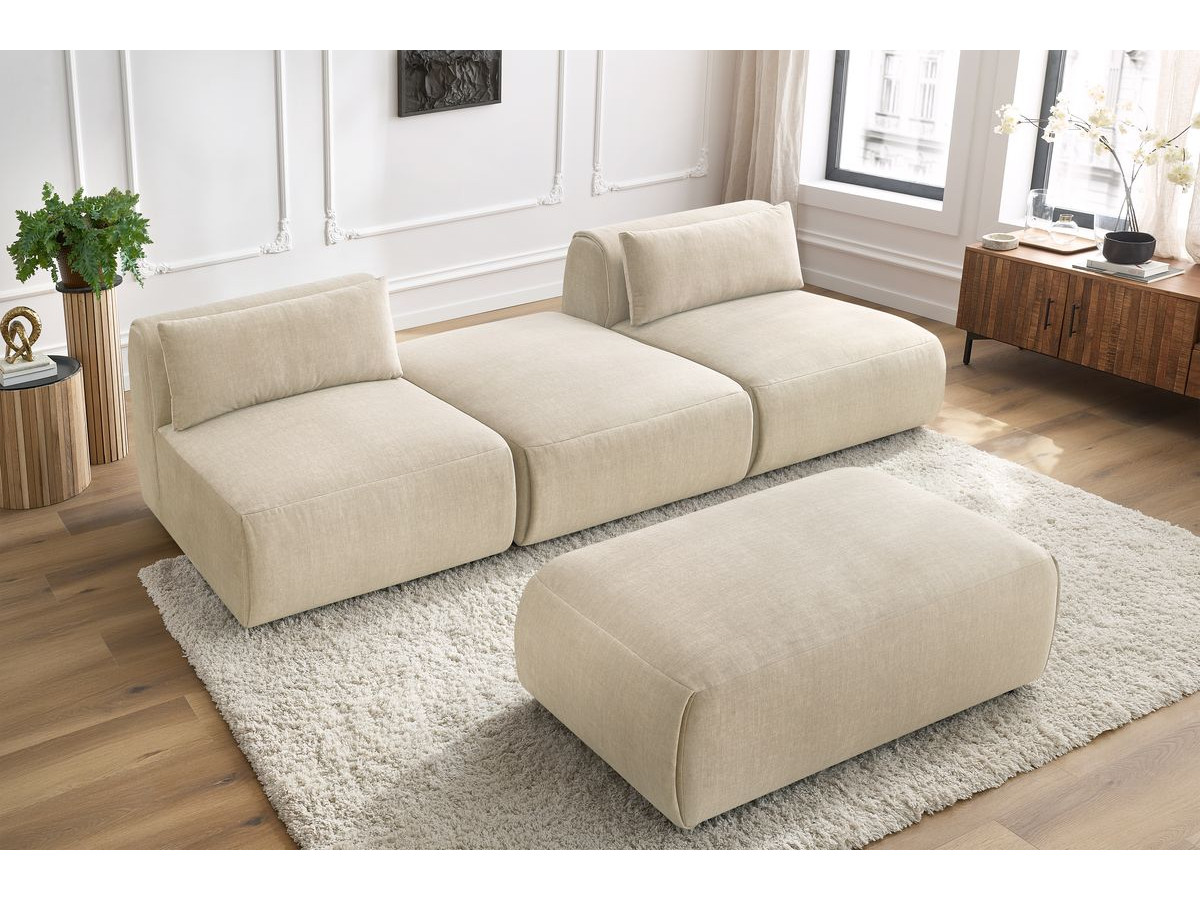 Bobochic Jeanne Sofa 4-Sitzer mit Pouf Samt Beige
