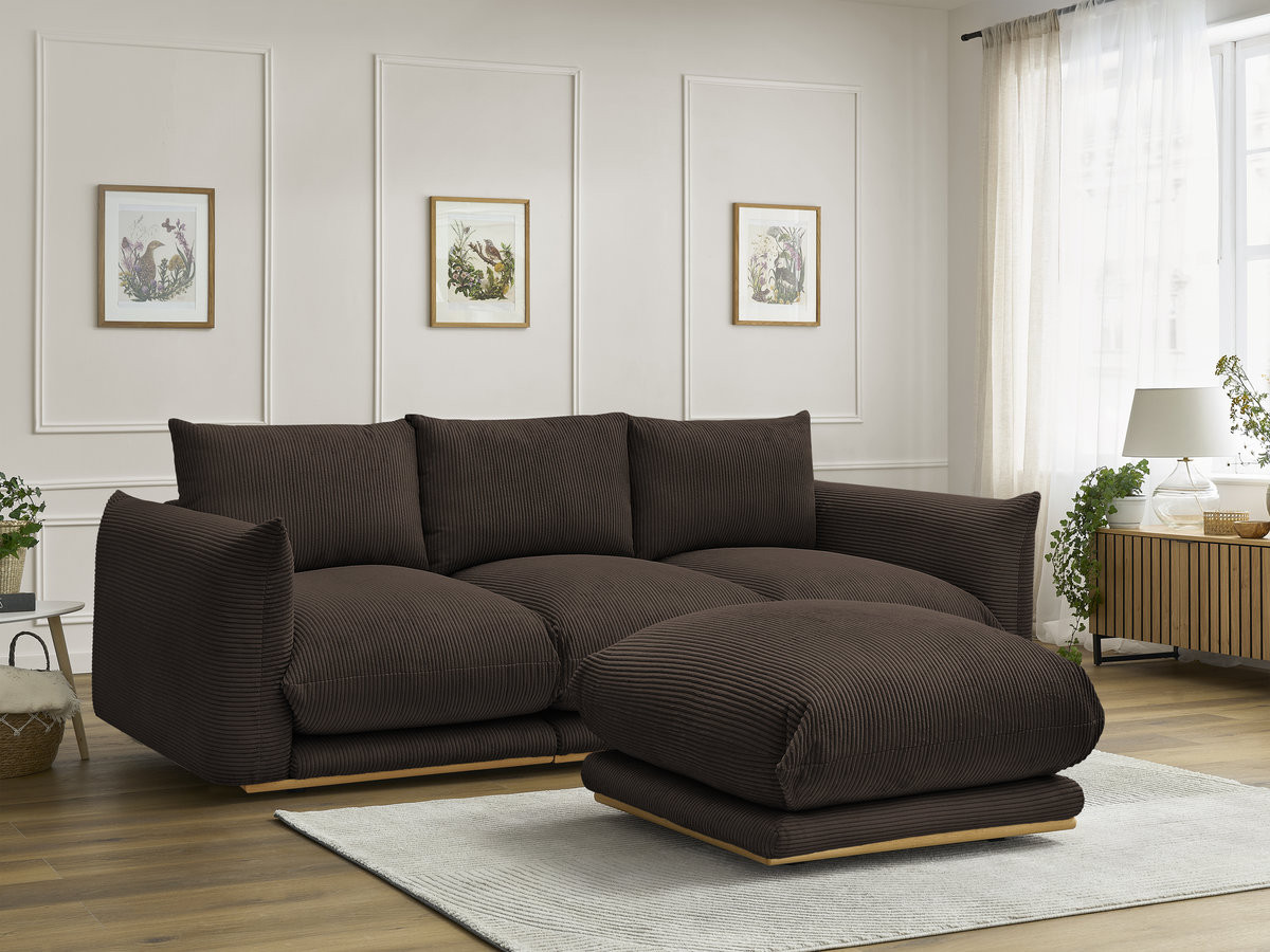 Bobochic Ernest Sofa 3-Sitzer mit Pouf 266 × 106 cm Cordsamt Braun