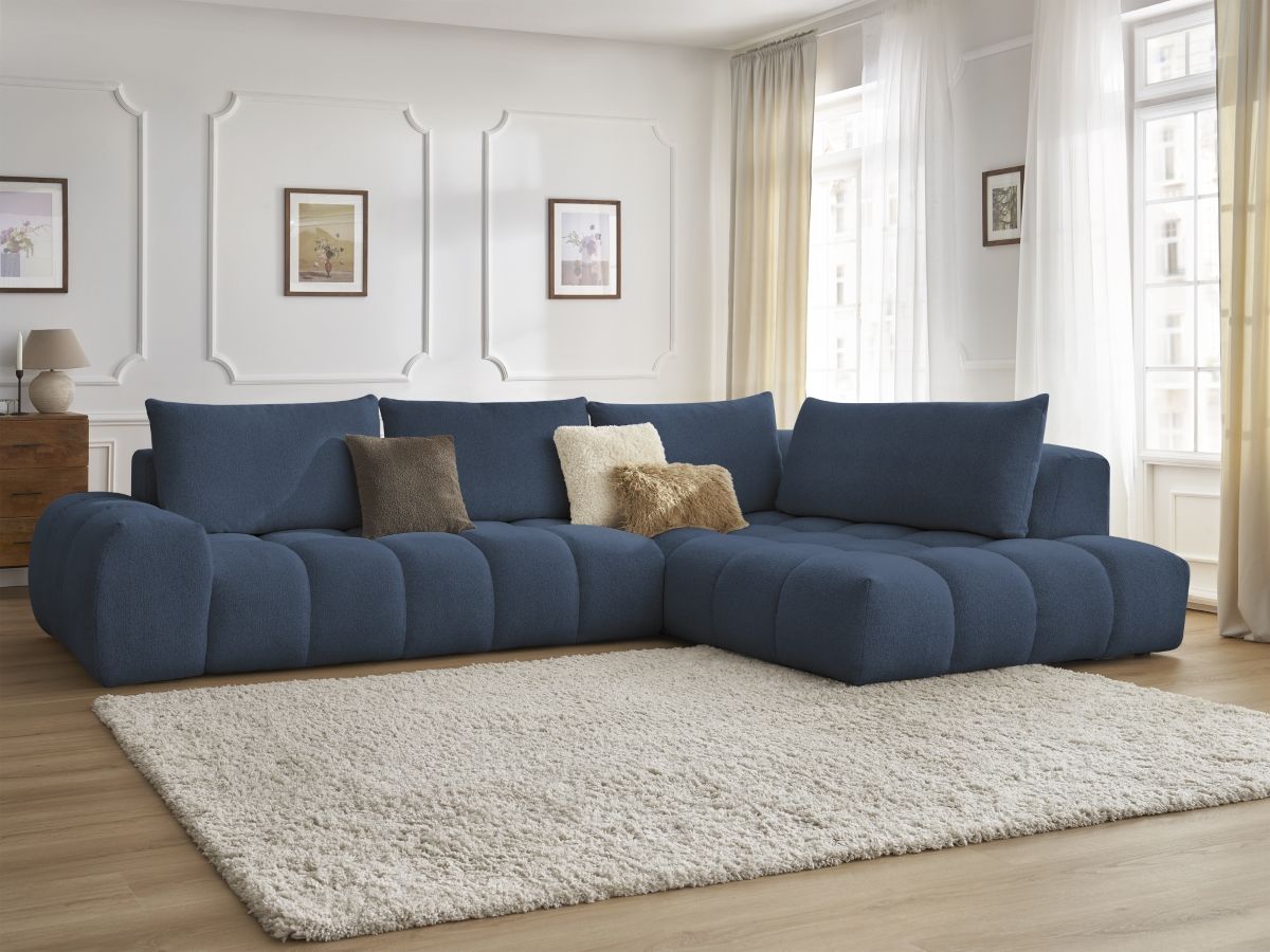 Bobochic Everest Ecksofa, 4 Kissen Melange-Stoff Dunkelblau Ecke rechts