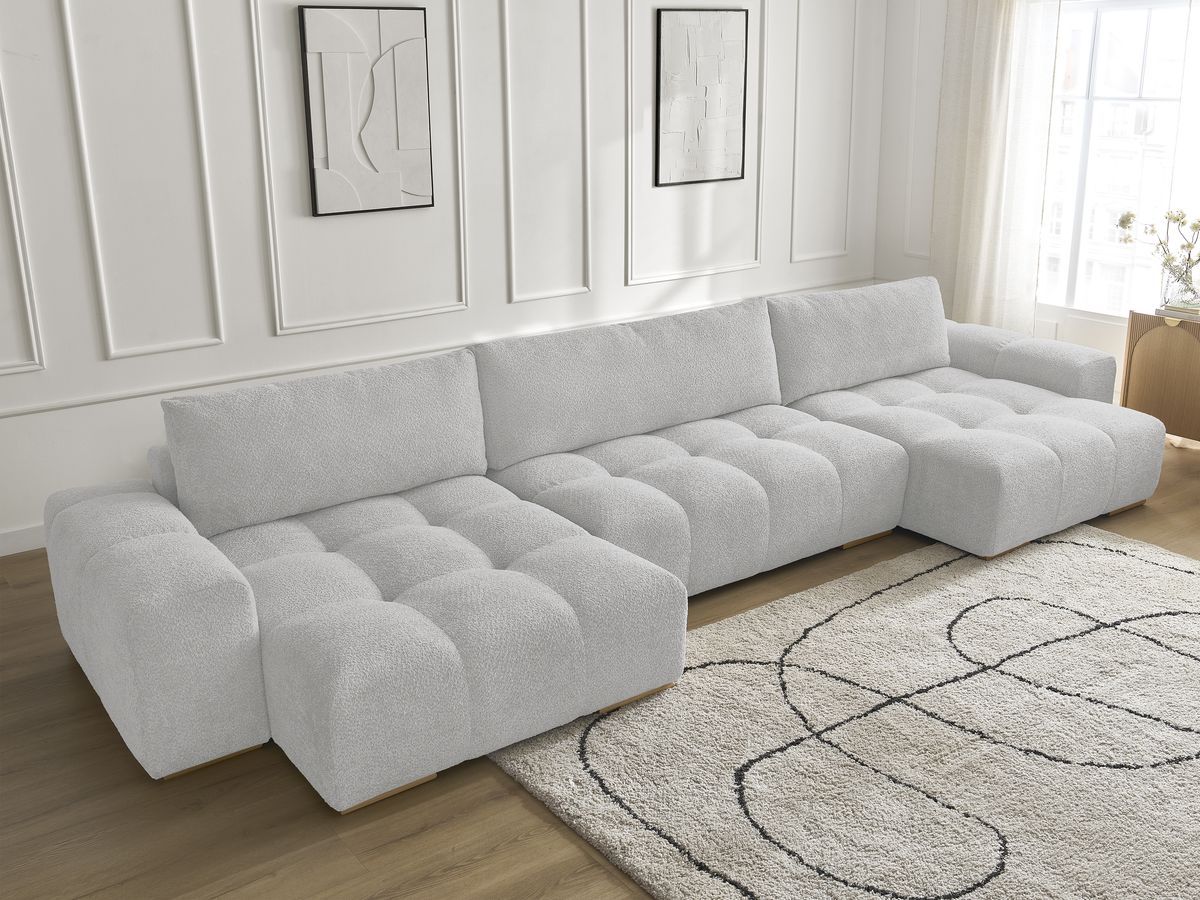 Bobochic Anakin Wohnlandschaft, 3 Kissen Bouclé-Stoff Hellgrau