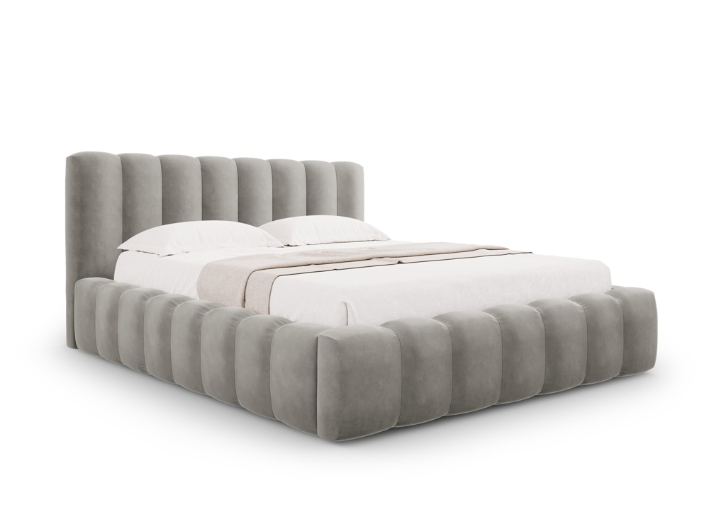 Cosmopolitan Design Stauraumbett mit Kopfteil Palma 160x200 Samt Bluvel Hellgrau