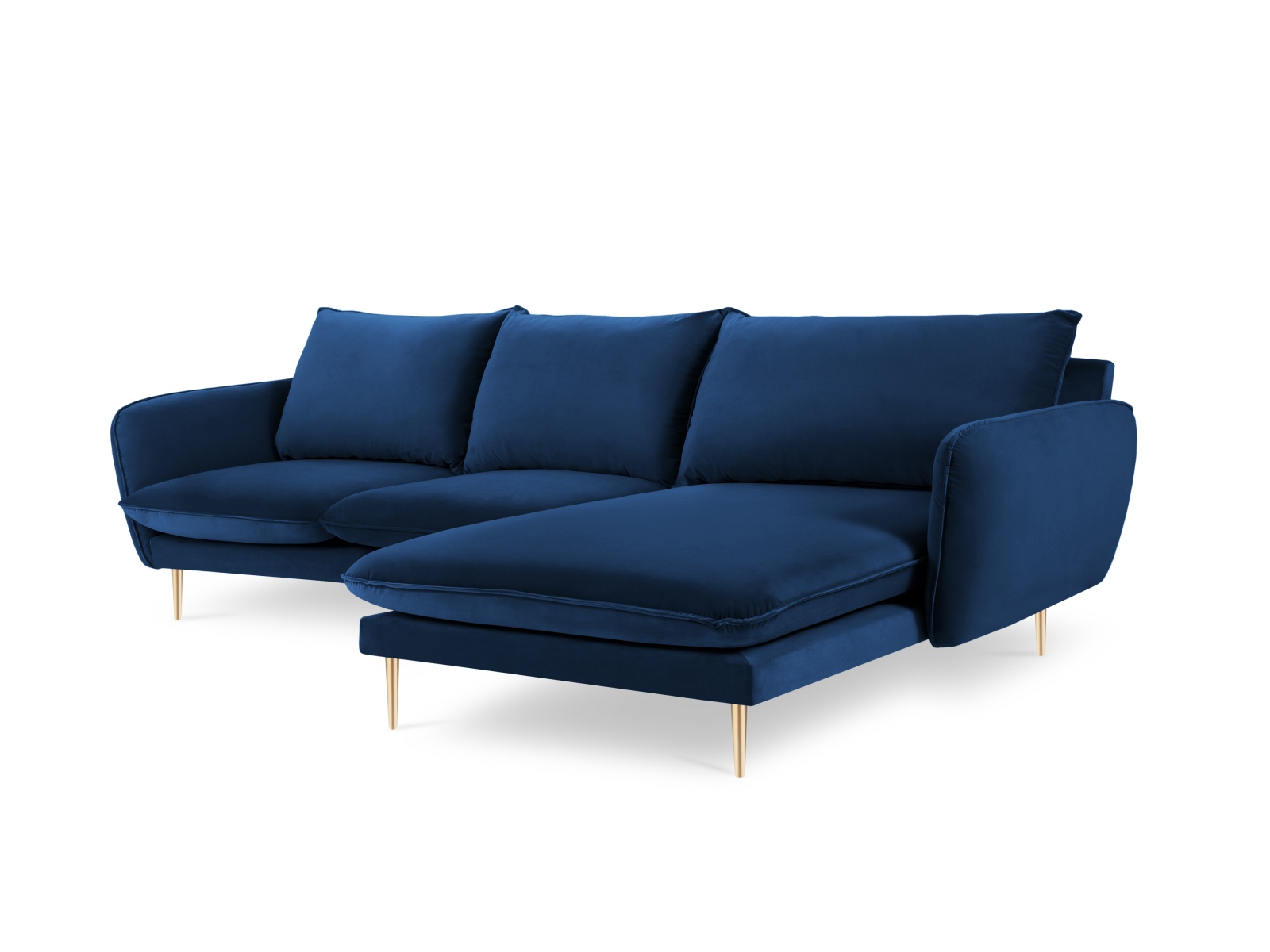 Cosmopolitan Design Ecksofa Vienna 5-Sitzer Samt Bluvel Königsblau Rechts Beine Gold