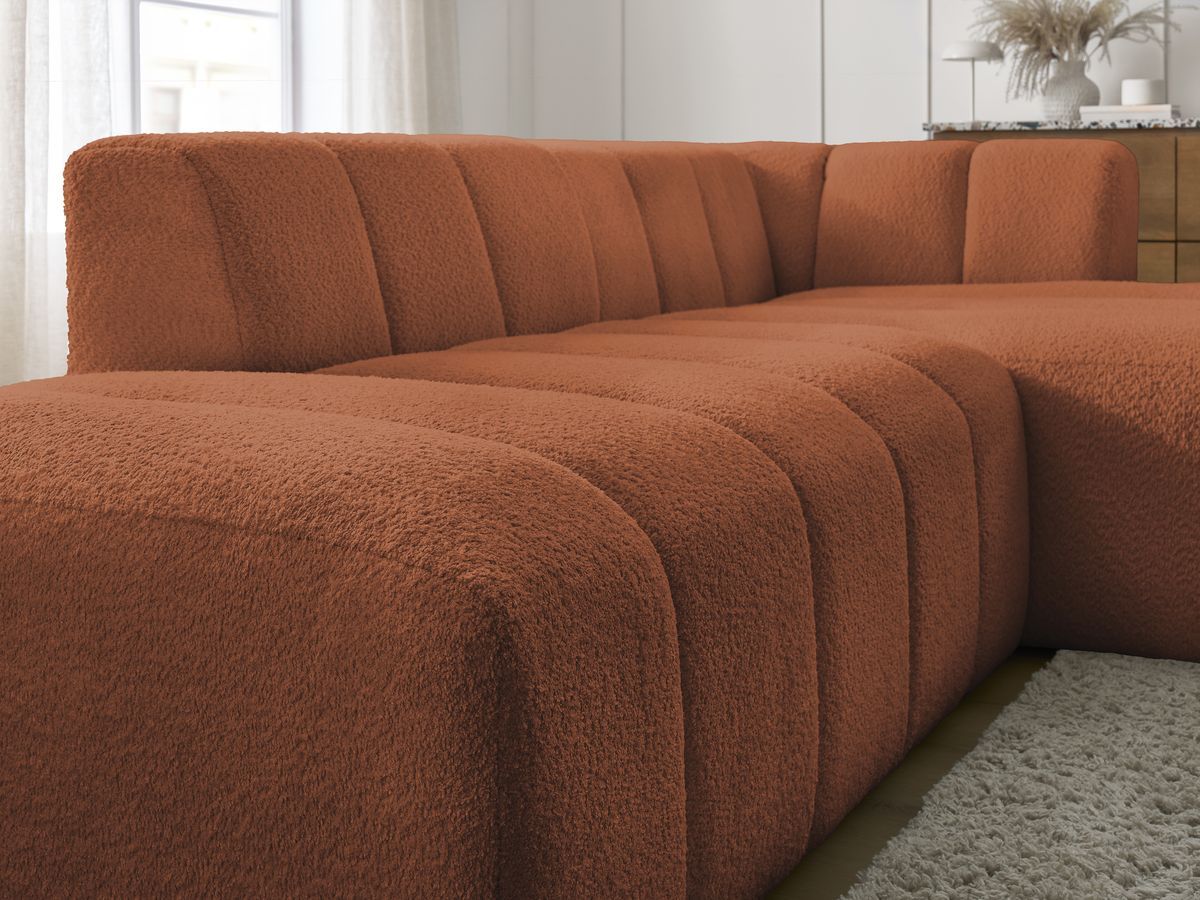 Bobochic Annecy Ecksofa Bouclé-Stoff Orange Ecke rechts