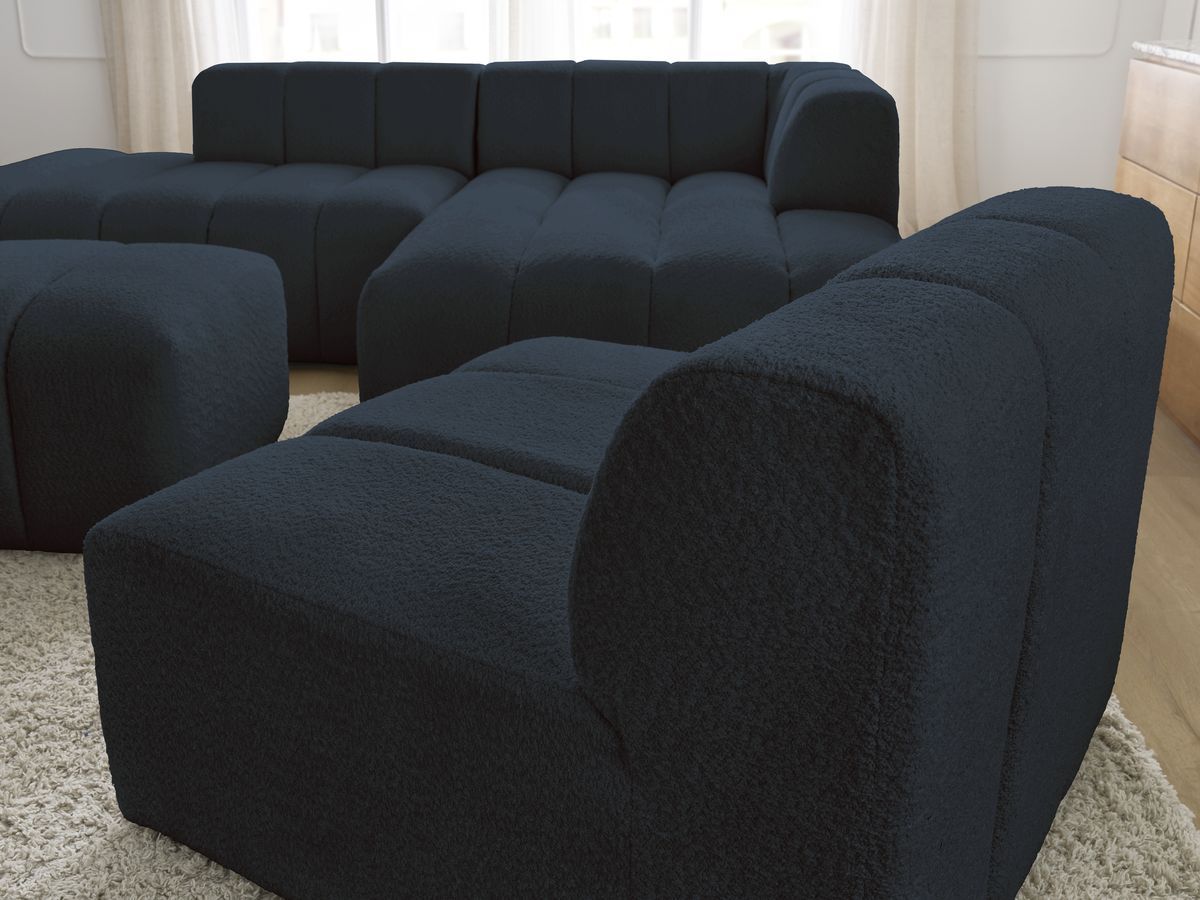 Bobochic Annecy Ecksofa mit Sofamodul und Pouf Bouclé-Stoff Dunkelblau Ecke rechts