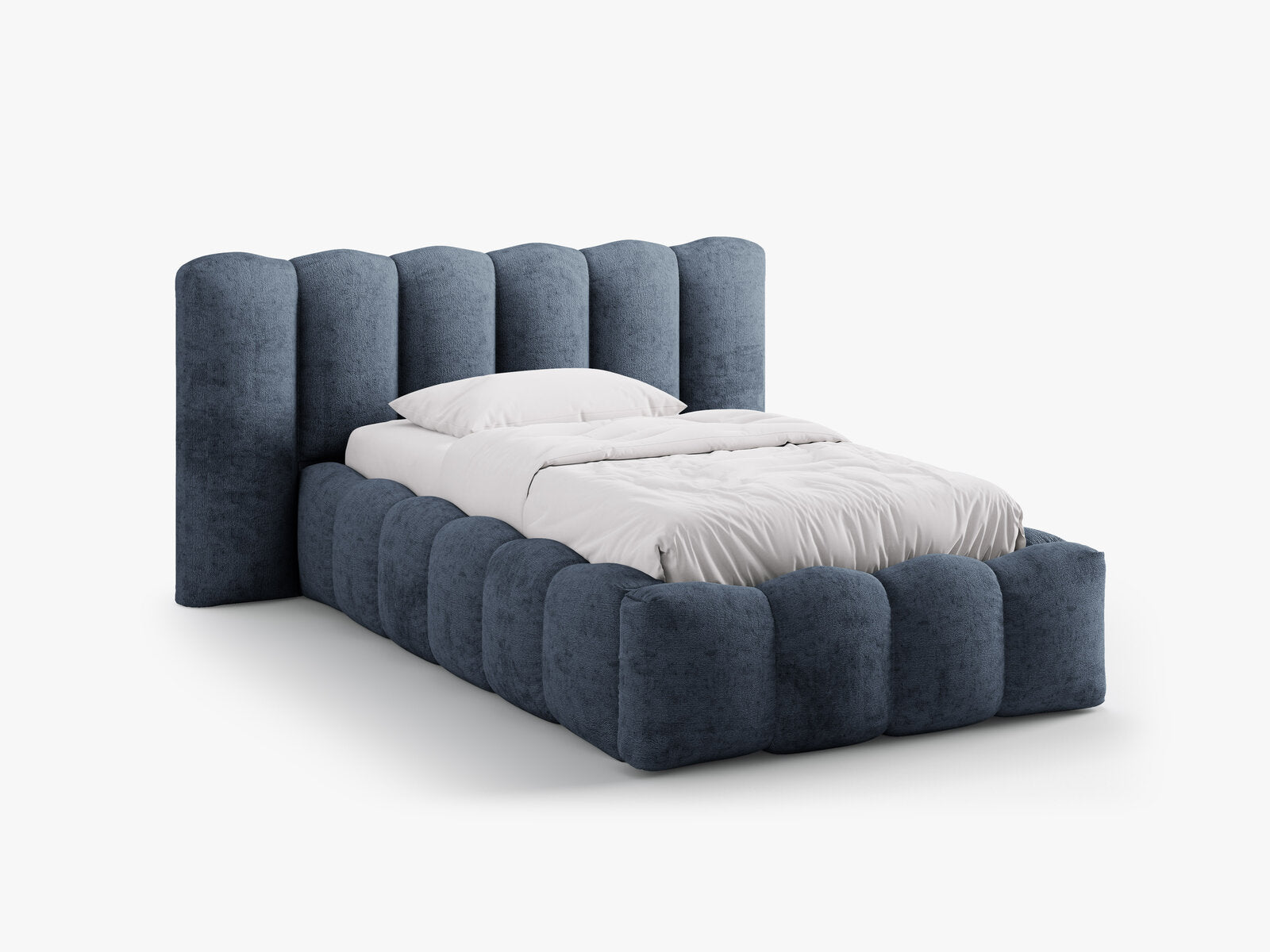 Micadoni Stauraumbett mit Kopfteil Lupine Chenille Perfect Harmony Dunkelblau