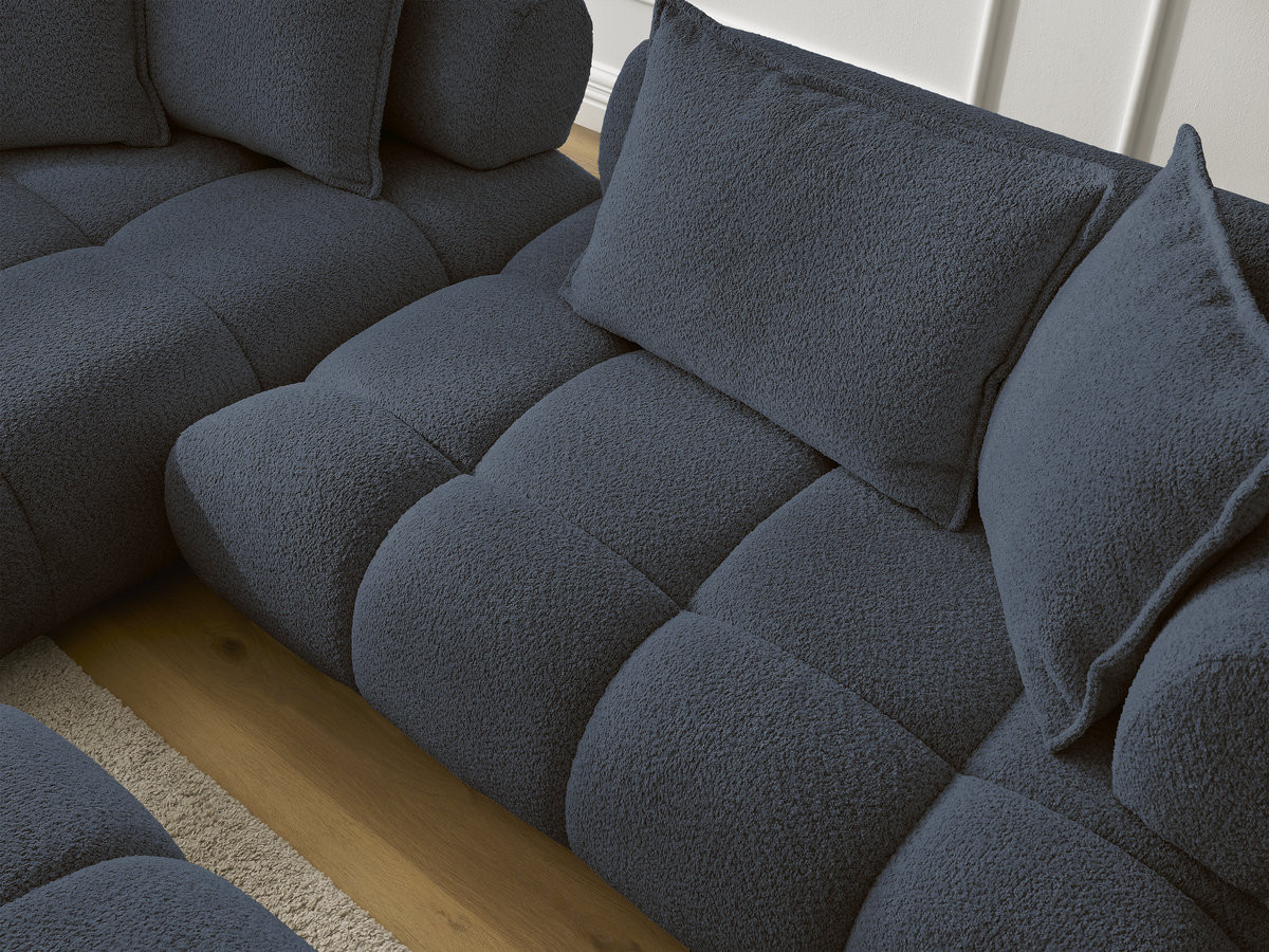 Bobochic Alya Ecksofa mit Pouf Bouclé-Stoff Dunkelblau Ecke links