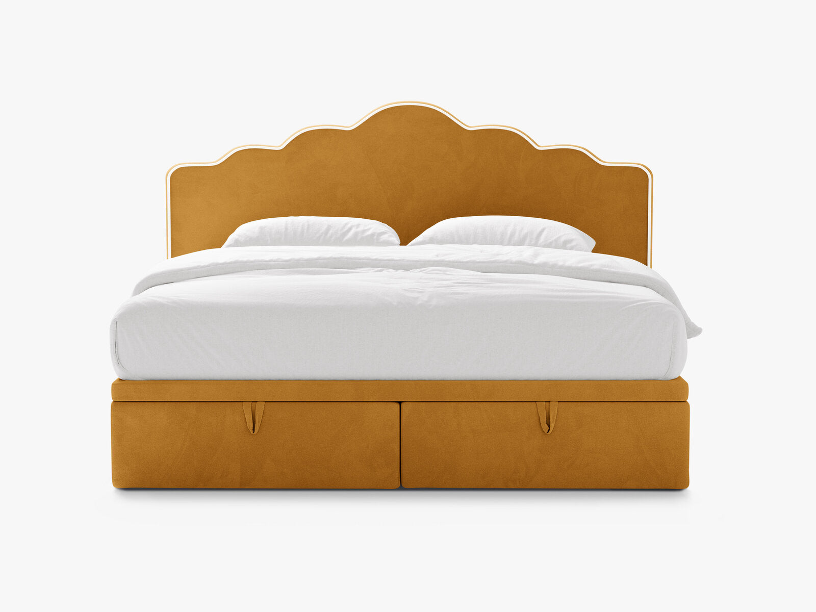 Micadoni Dream Boxspringbett mit Bettkasten und Kopfteil Samt Magic Velvet Elfenbein / Senf 160x200