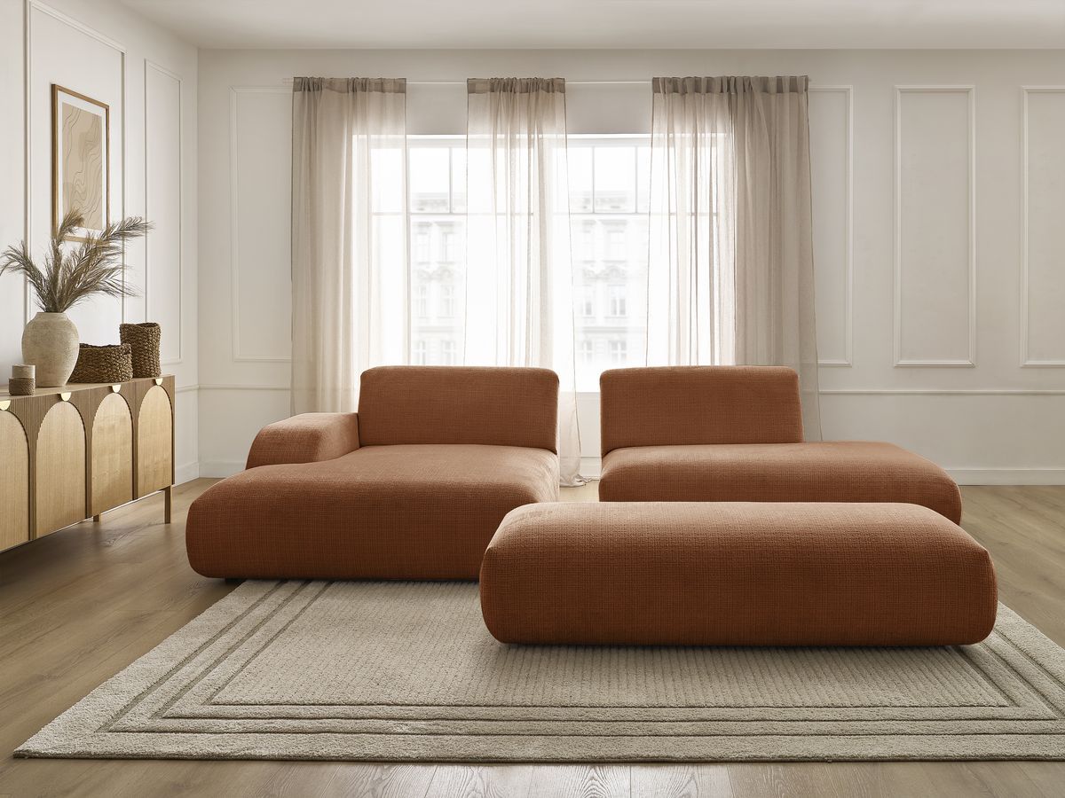 Bobochic Sirius Ecksofa mit Pouf 300 × 170 cm Strukturstoff Orange Ecke links