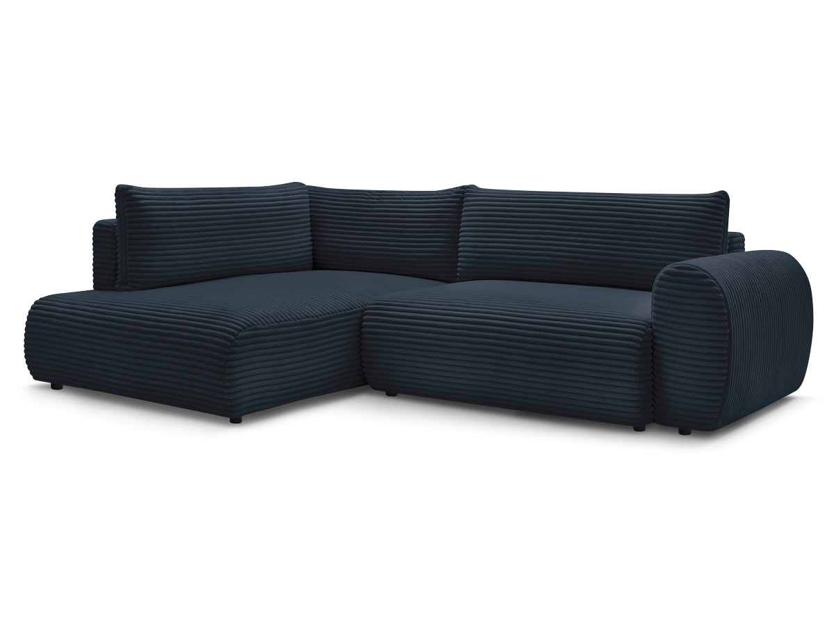 Bobochic Lucien Ecksofa mit Schlaffunktion und Bettkasten 296 × 198 cm Breitcord weich Dunkelblau Ecke links