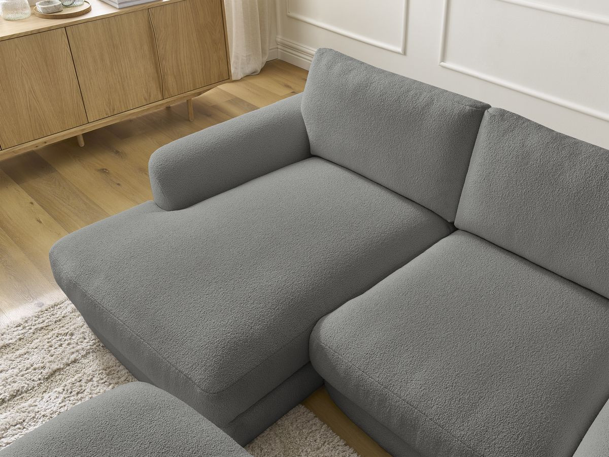 Bobochic Leonore Ecksofa mit Pouf Bouclé-Stoff Dunkelgrau Ecke links