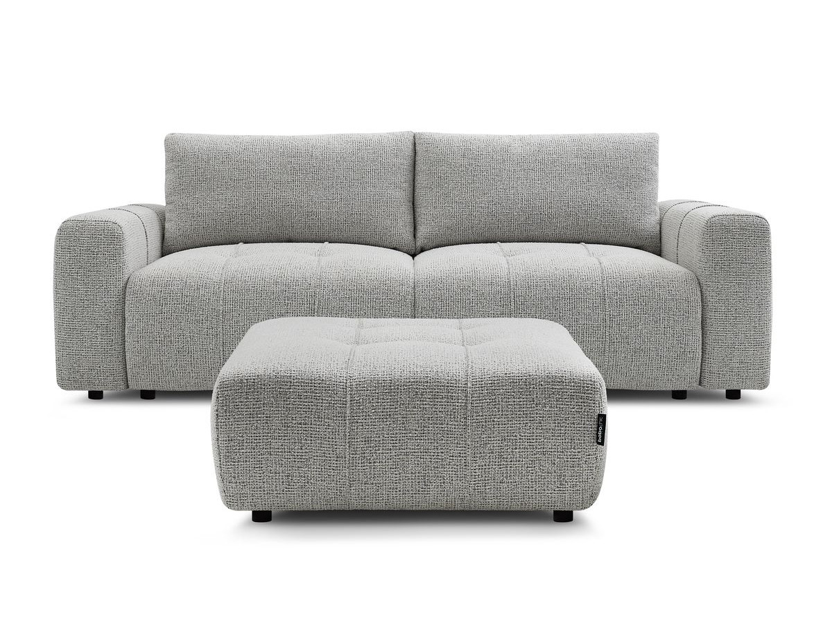 Bobochic Arsene Schlafsofa 4-Sitzer mit Bettkasten und Pouf Melange-Stoff Hellgrau