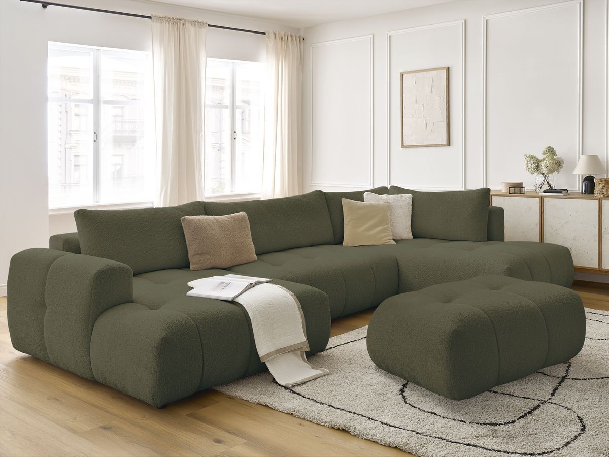 Bobochic Fuji Wohnlandschaft mit Pouf Bouclé-Stoff Grün Ecke links