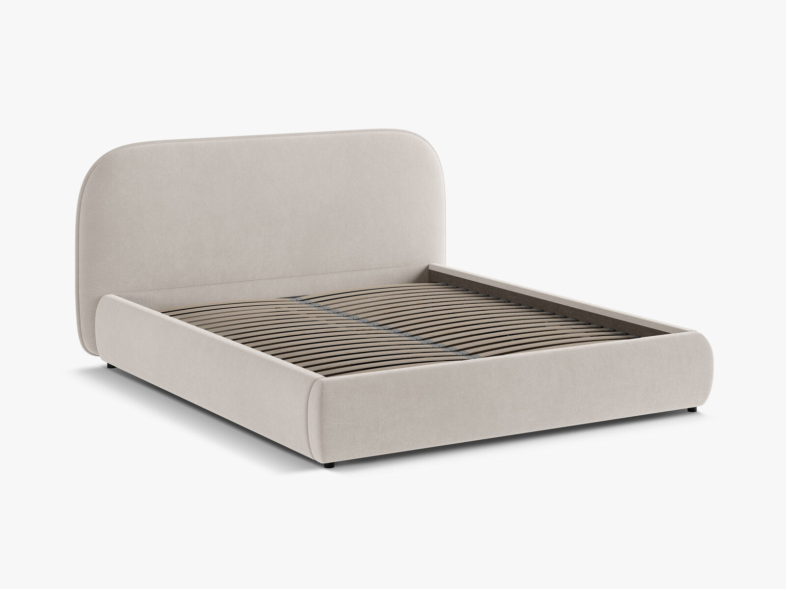 Micadoni Murada Bett mit Bettkasten und Kopfteil Samt Salvador Beige 180x200