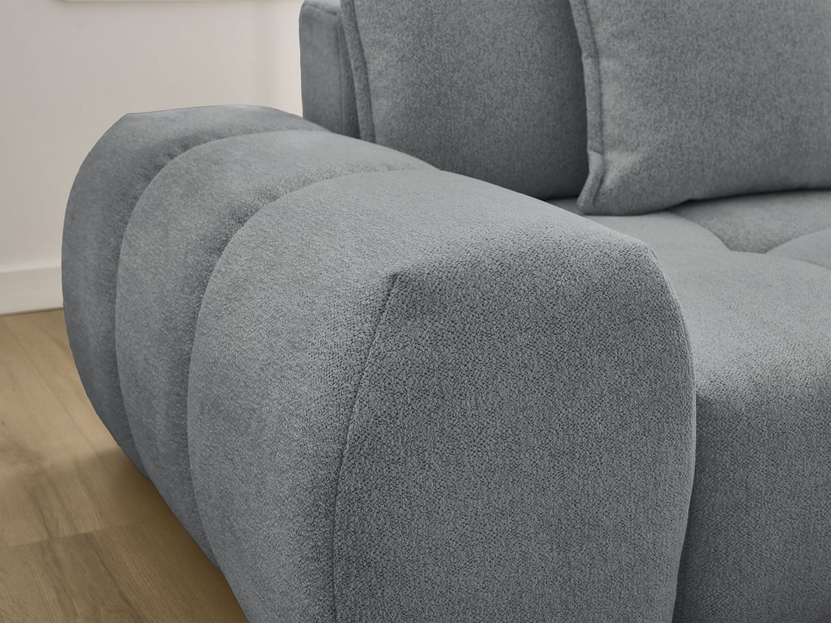 Bobochic Everest Ecksofa mit Schlaffunktion und Bettkasten und Pouf 318 × 180 cm, 7 Kissen Melange-Stoff Dunkelgrau Ecke rechts