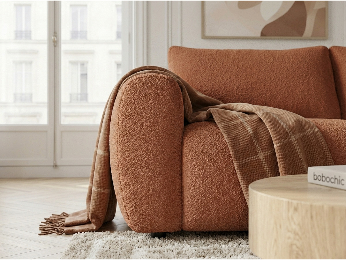 Bobochic Fuji Schlafsofa 3-Sitzer Bouclé-Stoff Orange