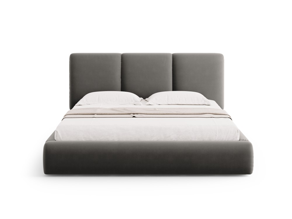 Cosmopolitan Design Stauraumbett mit Kopfteil Nicolas 160x200 Samt Riviera Grau