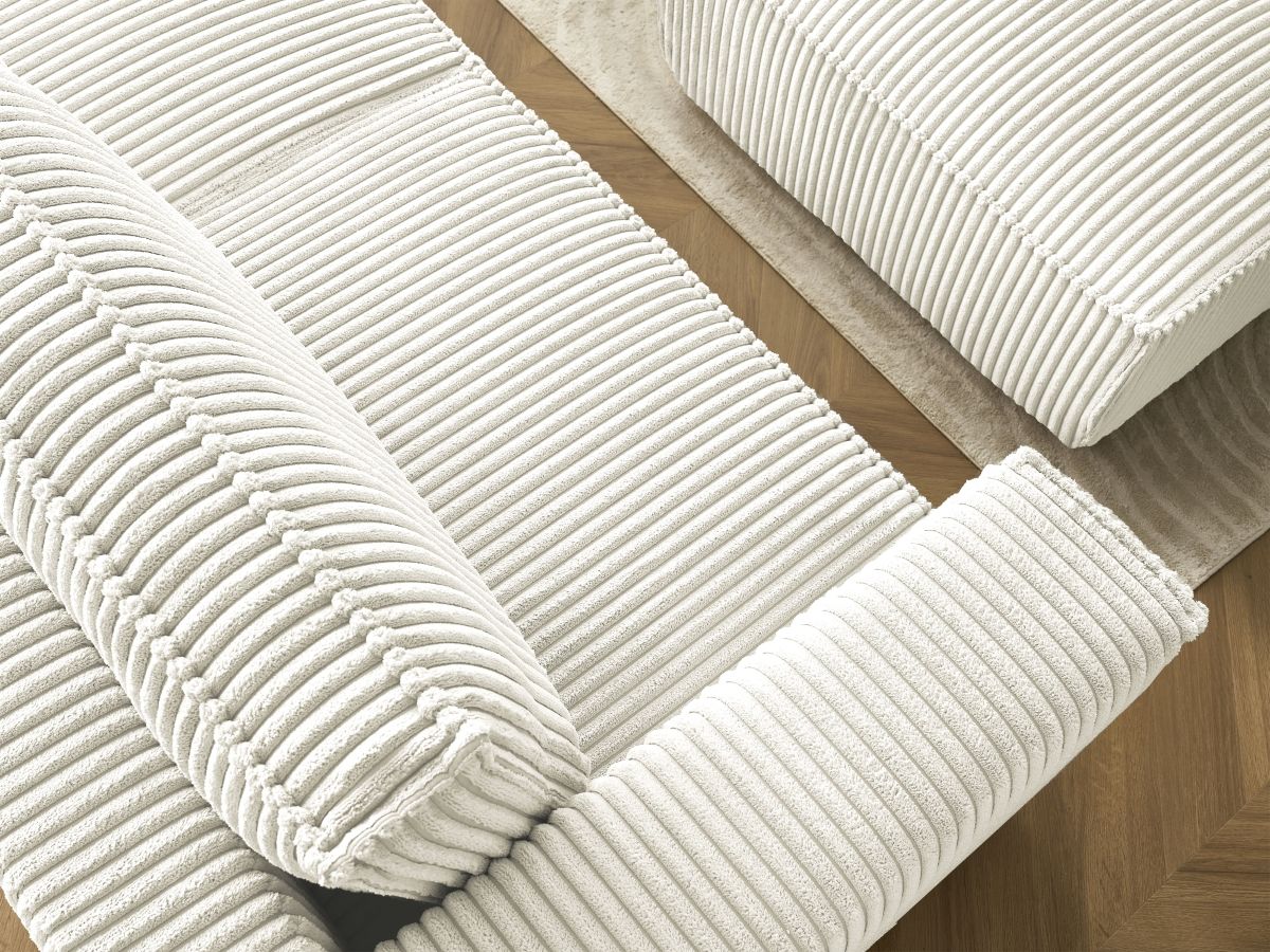 Bobochic Chelsea Schlafsofa 4-Sitzer mit Bettkasten und Pouf Breitcord weich Beige