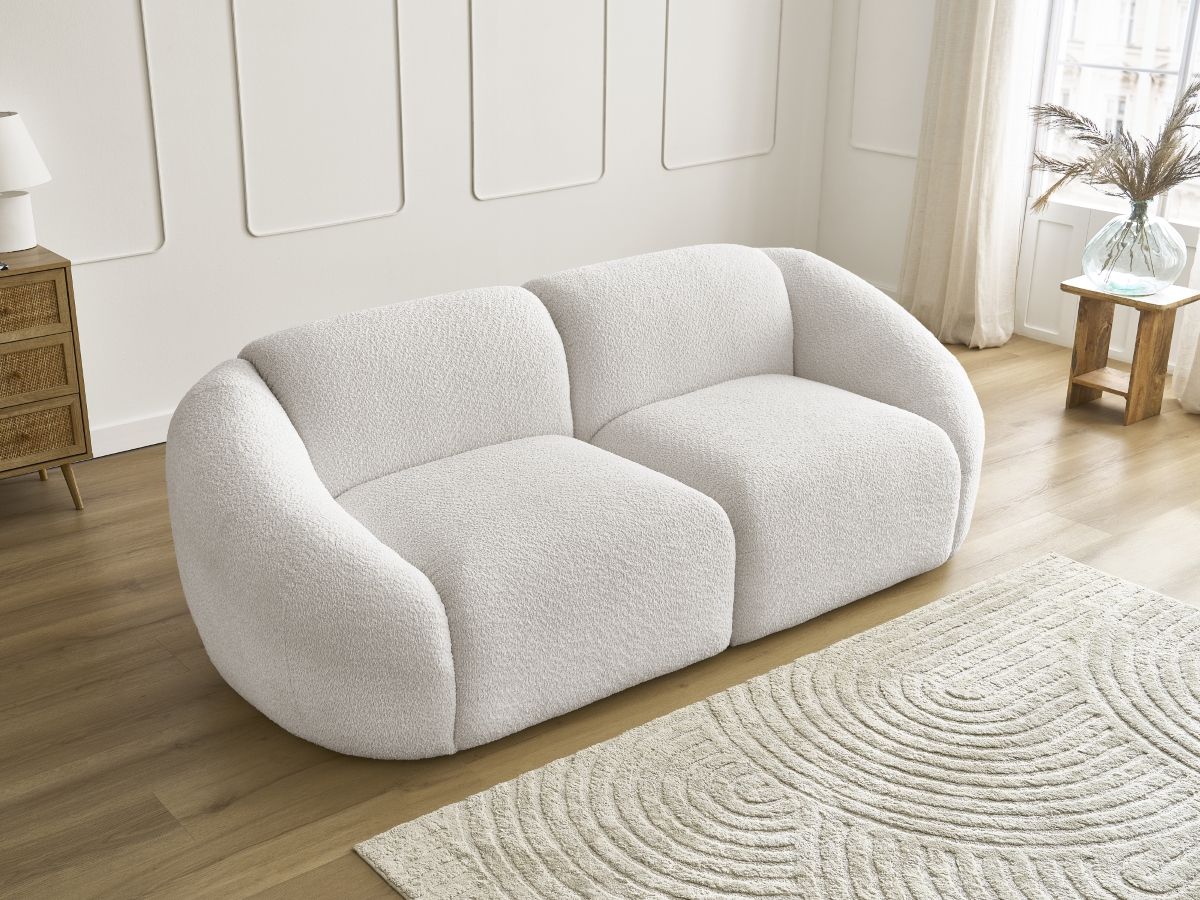Bobochic Tina Sofa 2-Sitzer Bouclé-Stoff Weiß