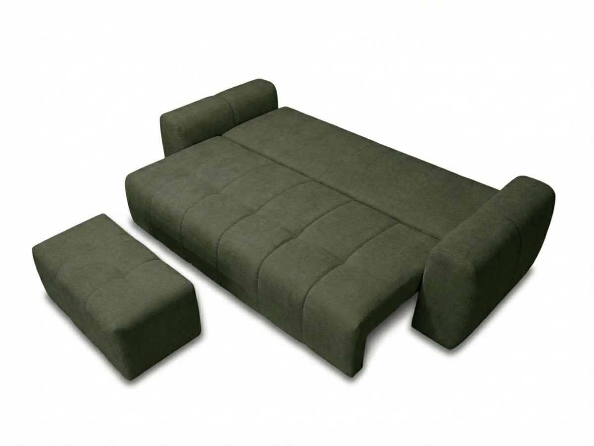 Bobochic Roxelane Schlafsofa 3-Sitzer mit Bettkasten und Pouf Melange-Stoff Grün