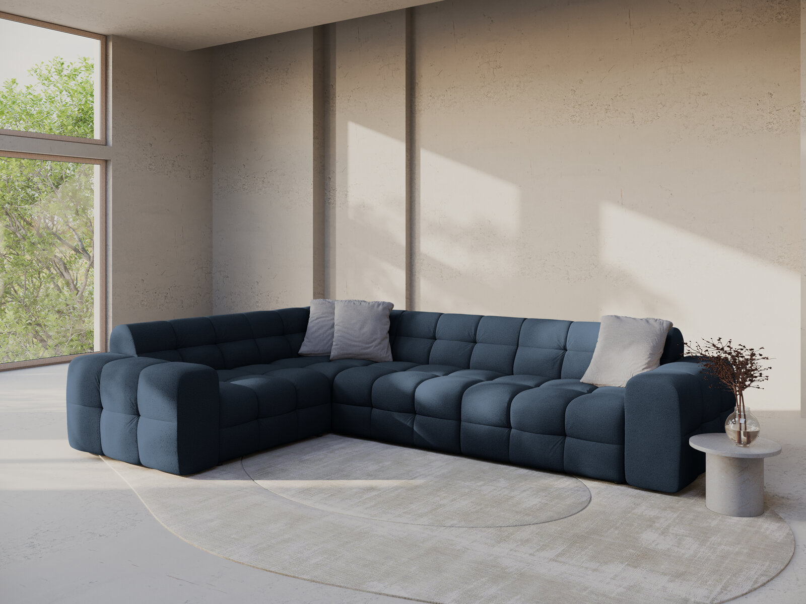 Micadoni Ecksofa Kendal 6-Sitzer Links Strukturierter Stoff Marineblau