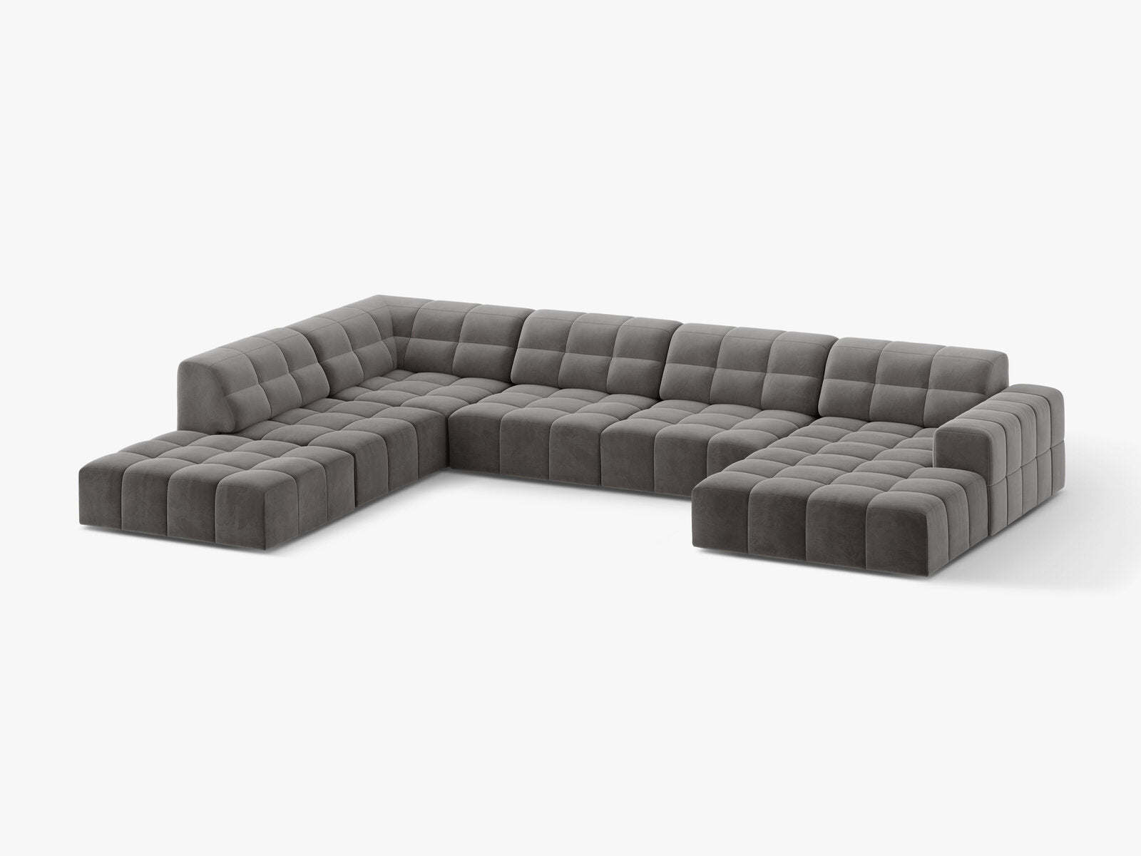 Micadoni Panorama Ecksofa Jennifer 7-Sitzer Links Samt Bluvel Hellgrau