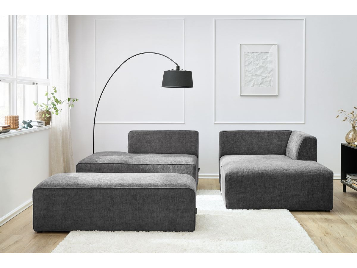 Bobochic Megeve Ecksofa mit Schlaffunktion und Pouf Strukturstoff Dunkelgrau Ecke rechts