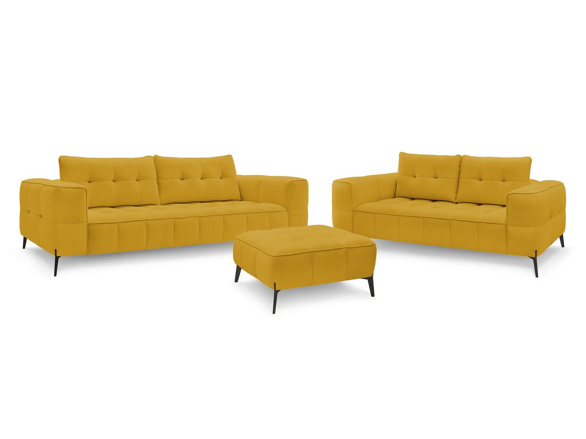 Bobochic Anis Sofa-Set 3- und 2-Sitzer mit Pouf Strukturstoff Gelb