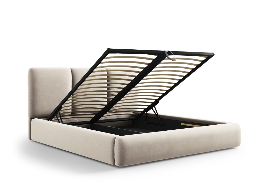 Cosmopolitan Design Stauraumbett mit Kopfteil Nicolas 140x200 Samt Riviera Beige