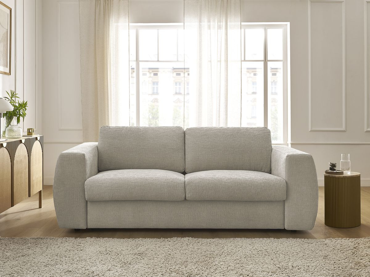 Bobochic Hugo Schlafsofa 3-Sitzer Strukturstoff Beige, Liegefläche 160 × 190 cm