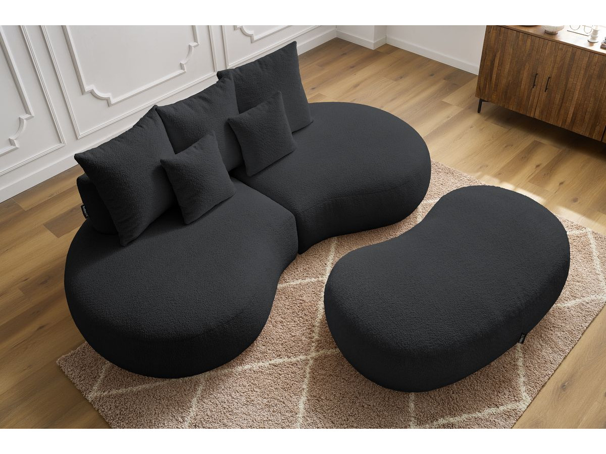 Bobochic Saint-germain Sofa 5-Sitzer mit Pouf Bouclé-Stoff Dunkelgrau
