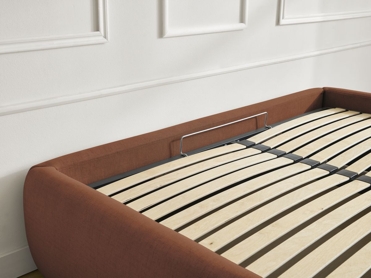 Bobochic Inera Bettgestell mit Bettkasten, ohne Kopfteil Stoff Orange, Liegefläche 140 × 190 cm