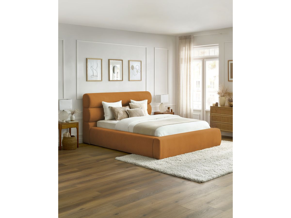 Bobochic Jagna Polsterbett mit Bettkasten Stoff Gelb, Liegefläche 140 × 190 cm