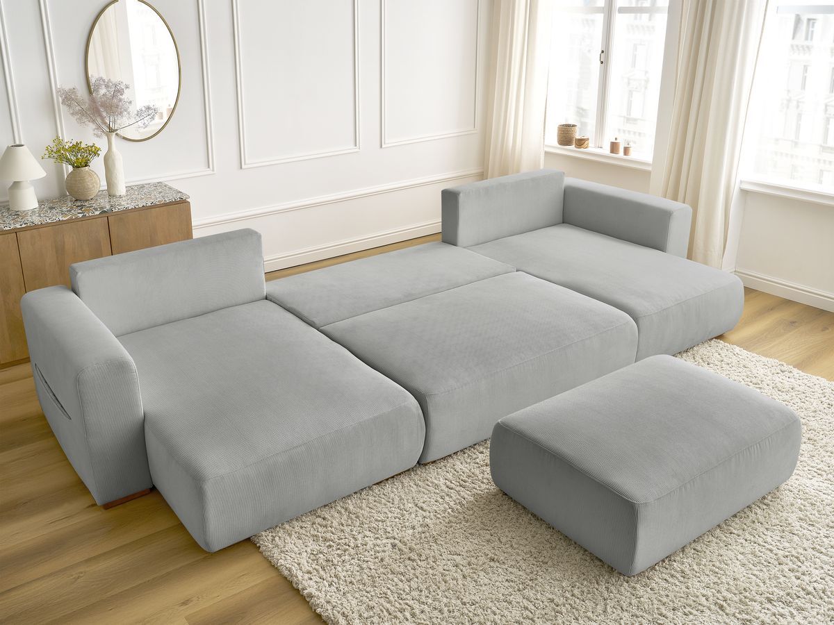 Bobochic Sidonie Wohnlandschaft mit Pouf Cordsamt Hellgrau