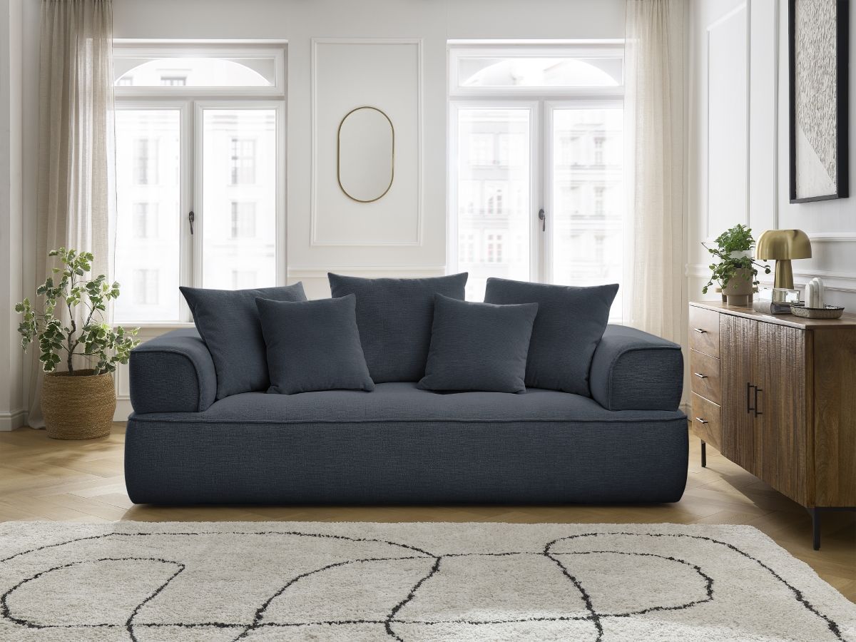 Bobochic Whesley Sofa 3-Sitzer Stoff Dunkelblau