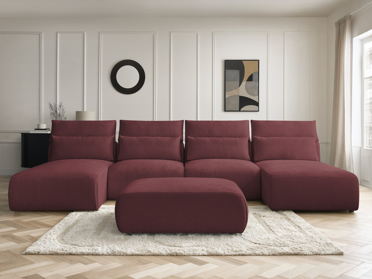 Bobochic Jana Wohnlandschaft mit großem Pouf Melange-Stoff Rot