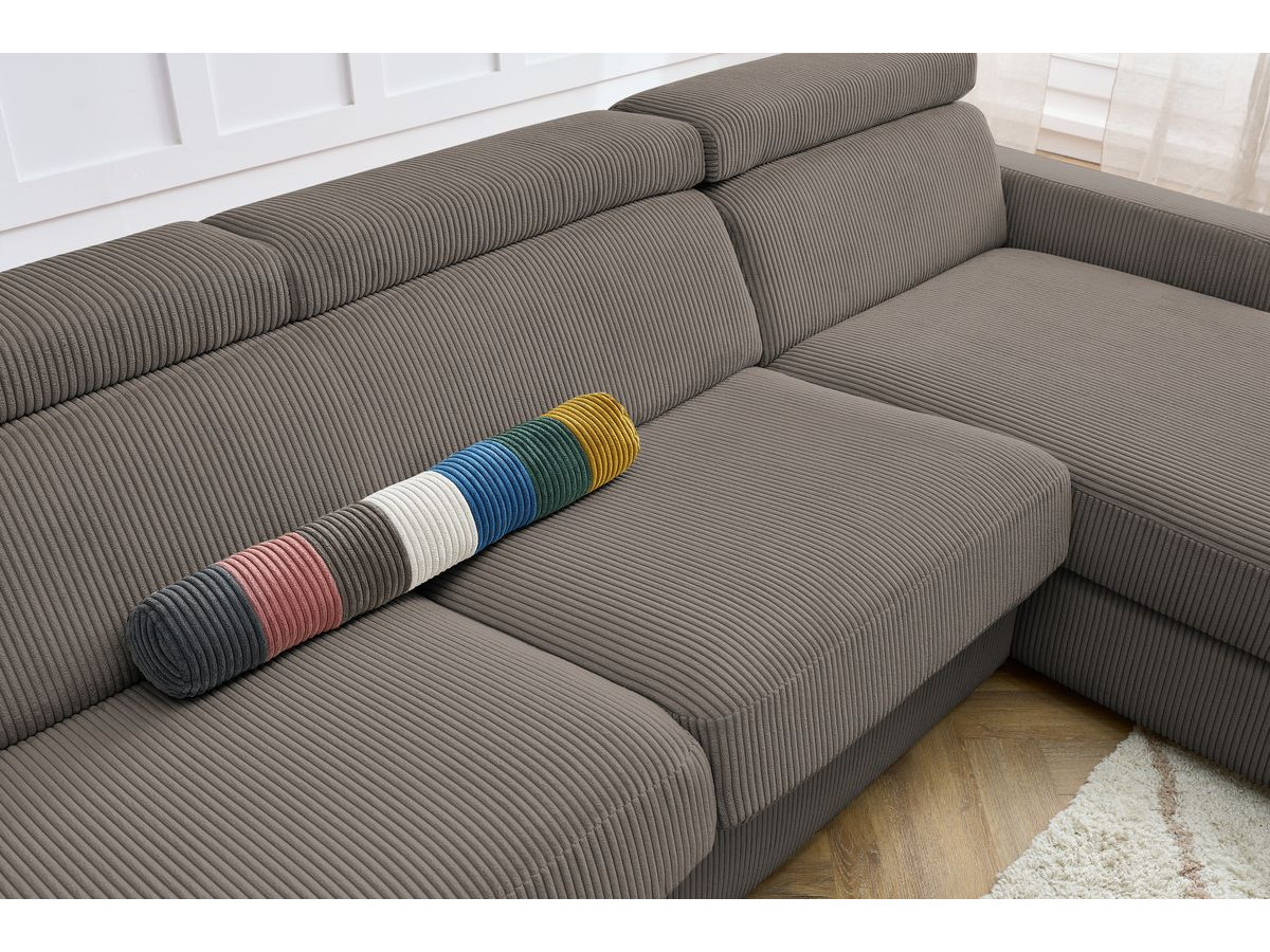 Bobochic Monaco Ecksofa mit Schlaffunktion und Bettkasten Cordsamt Taupe, Liegefläche 140 × 190 cm