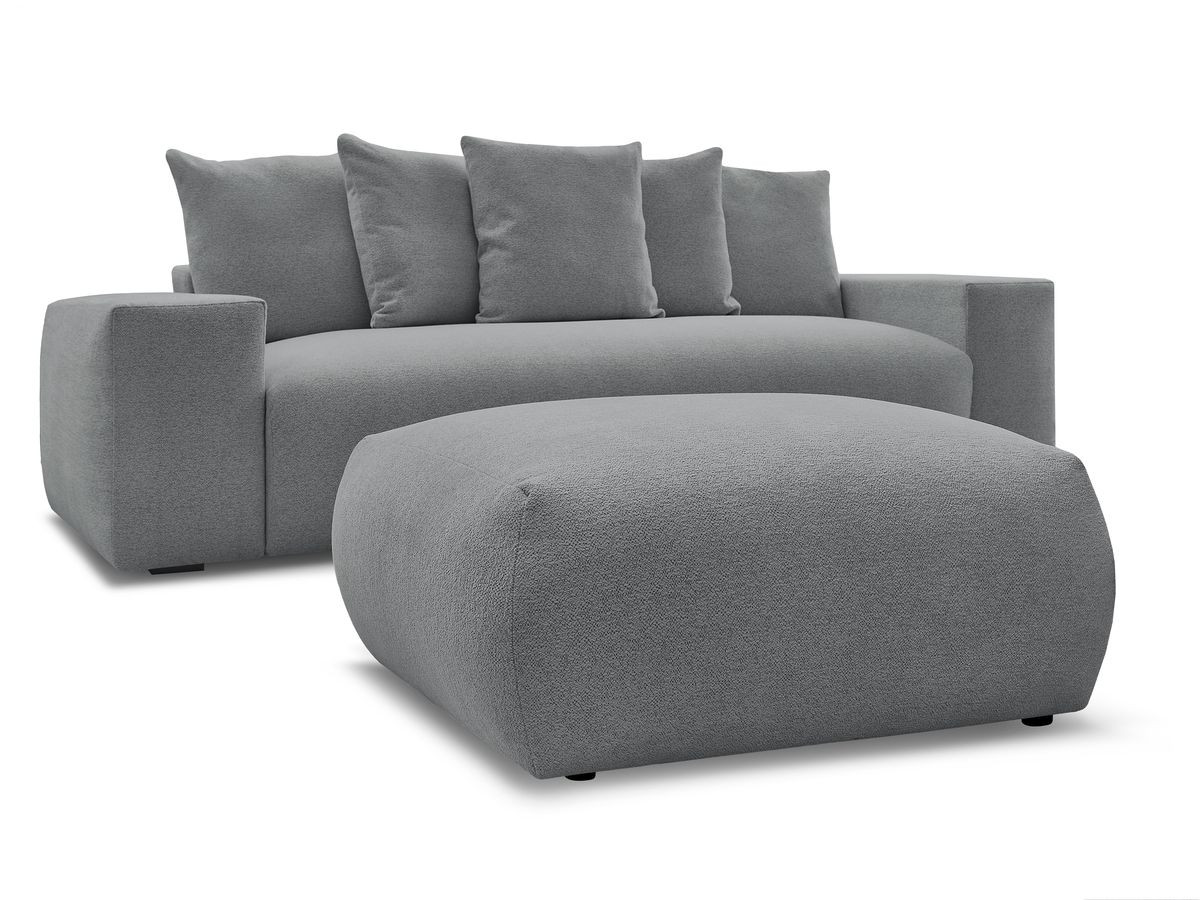 Bobochic Voltaire Schlafsofa 4-Sitzer mit Bettkasten und Pouf Melange-Stoff Dunkelgrau