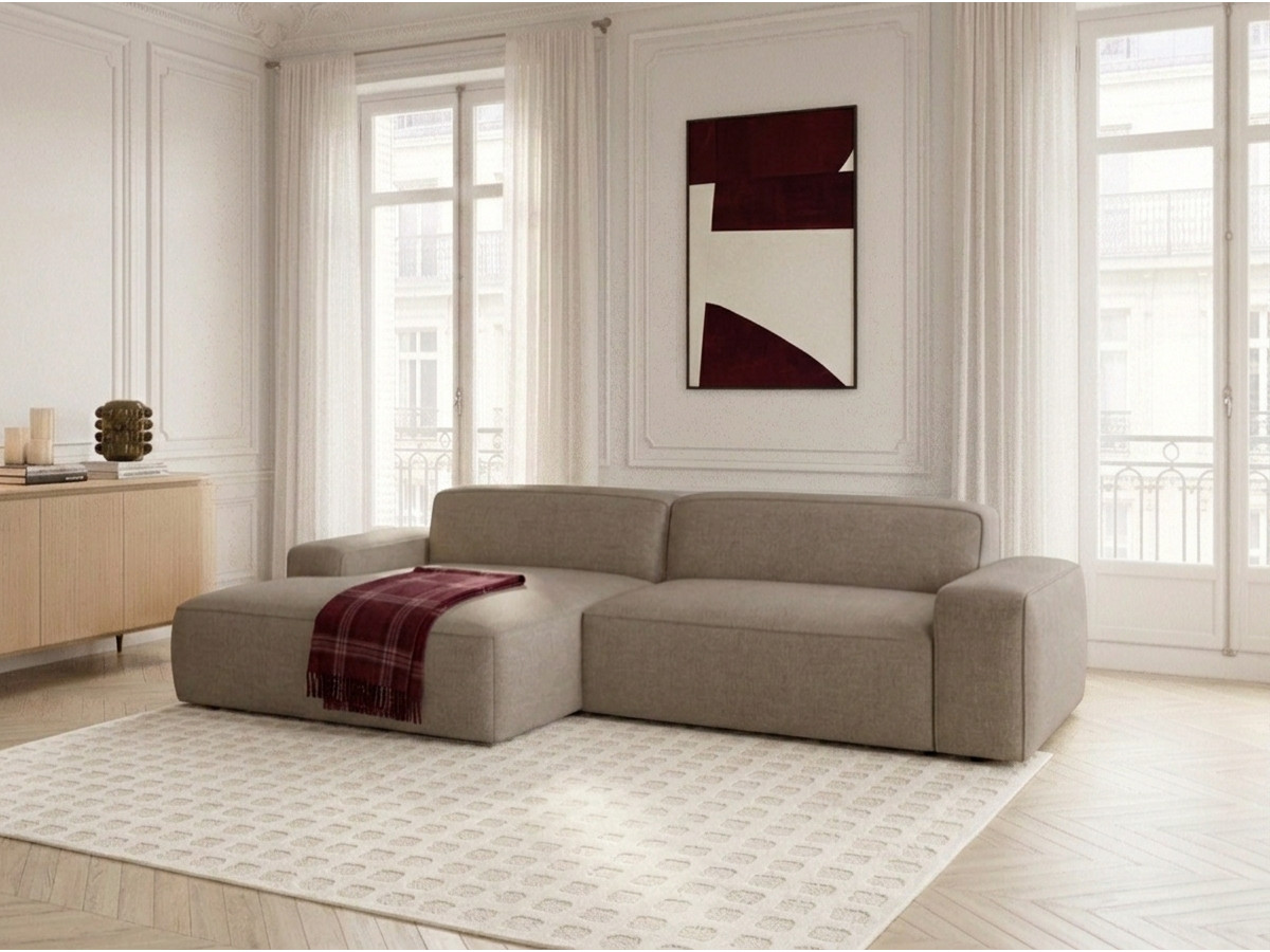 Bobochic Abel Ecksofa mit Schlaffunktion Melange-Stoff Taupe Ecke links