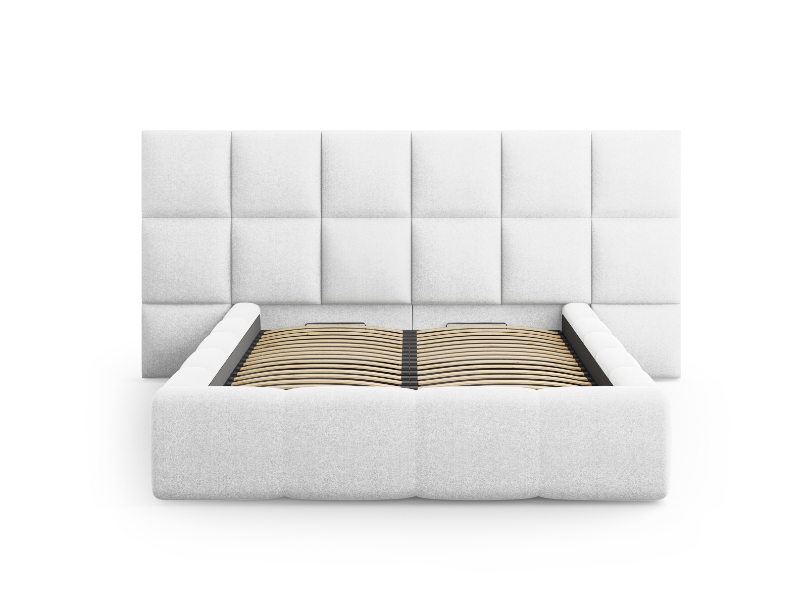 Cosmopolitan Design Stauraumbett mit doppeltem Kopfteil Livigno 200x200 Strukturierter Stoff Solid Kaltes Hellgrau