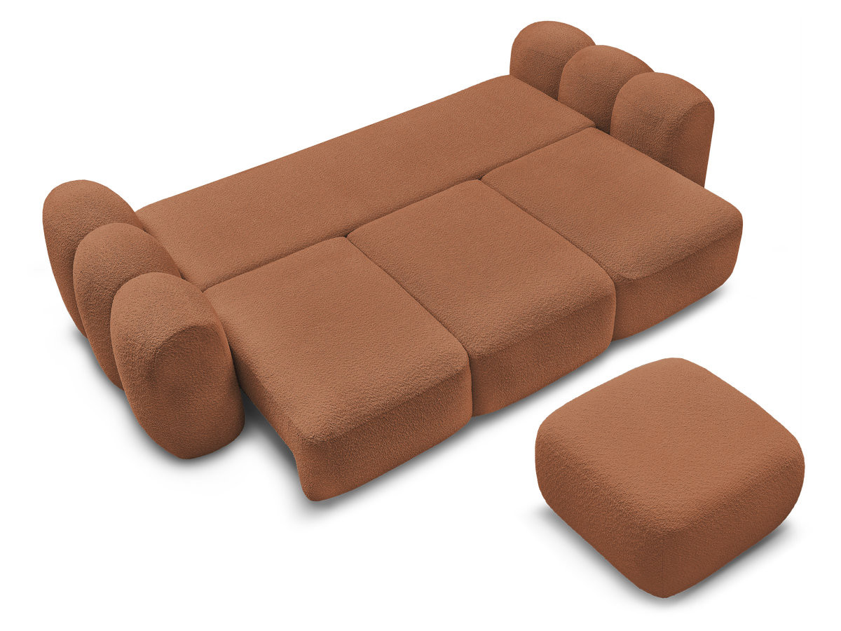 Bobochic Montaigne Schlafsofa 3-Sitzer mit Bettkasten und Pouf Bouclé-Stoff Orange