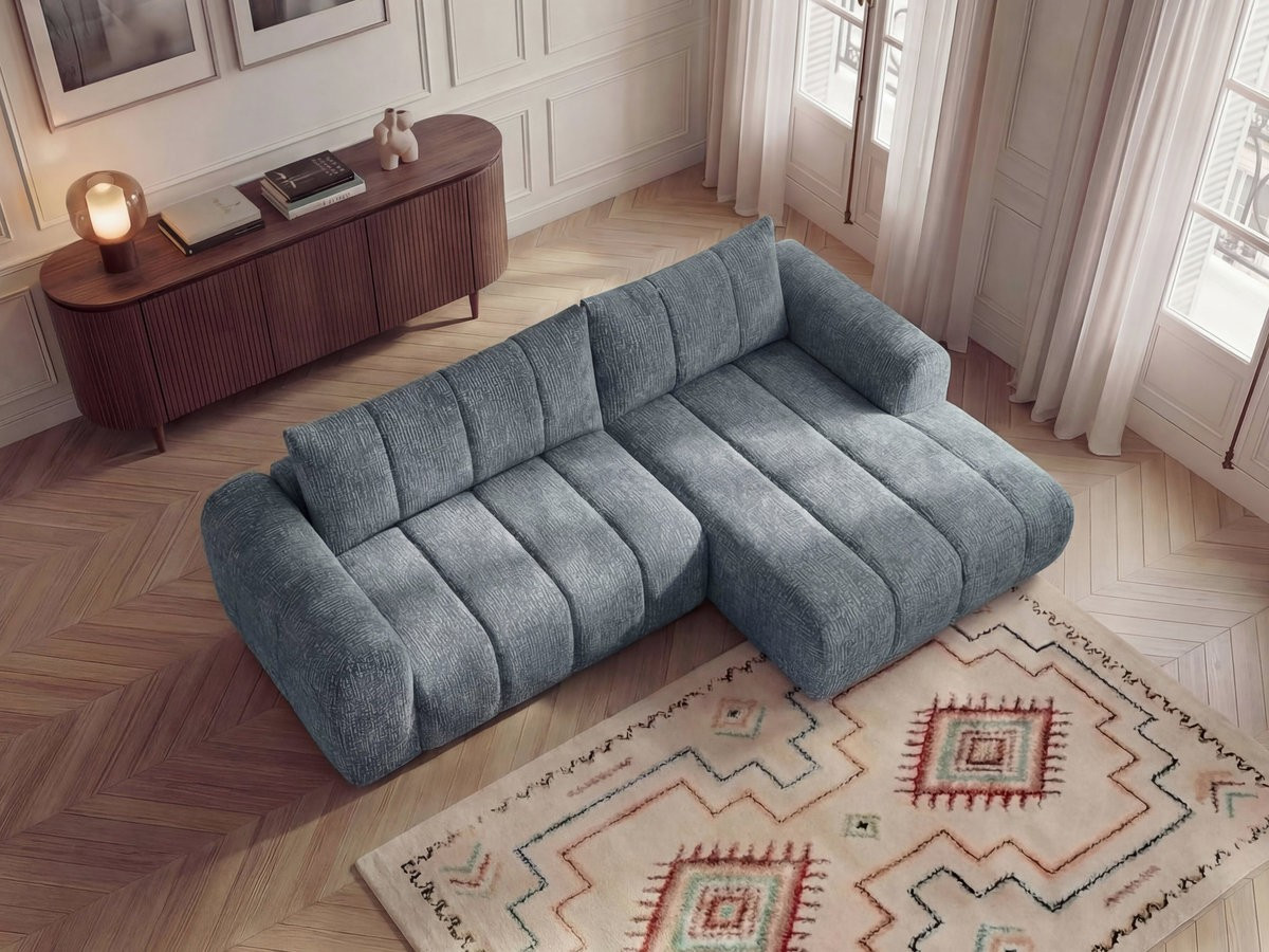Bobochic Nesty Ecksofa 272 cm Melange-Stoff Blau Ecke rechts