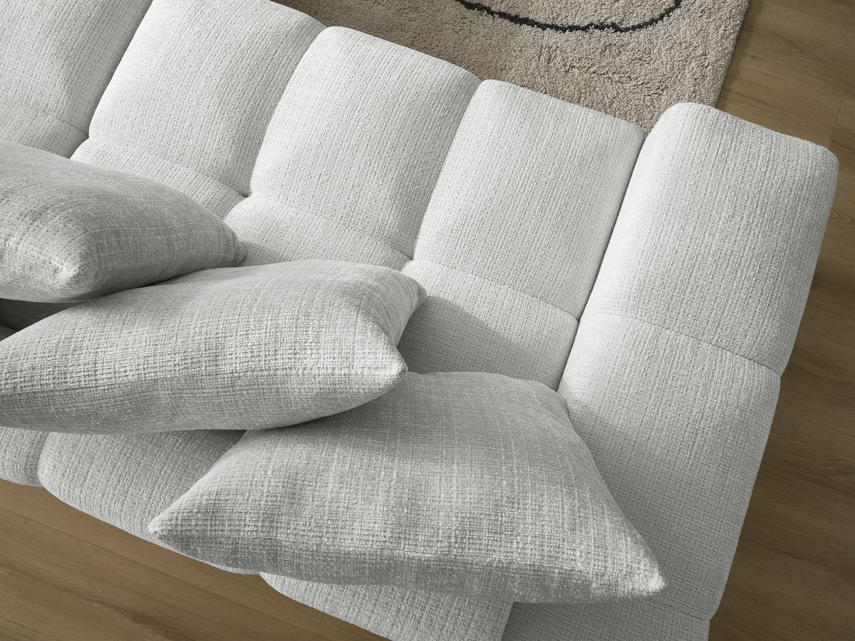 Bobochic Anakin Schlafsofa 3-Sitzer mit Bettkasten, 6 Kissen Strukturstoff Hellgrau