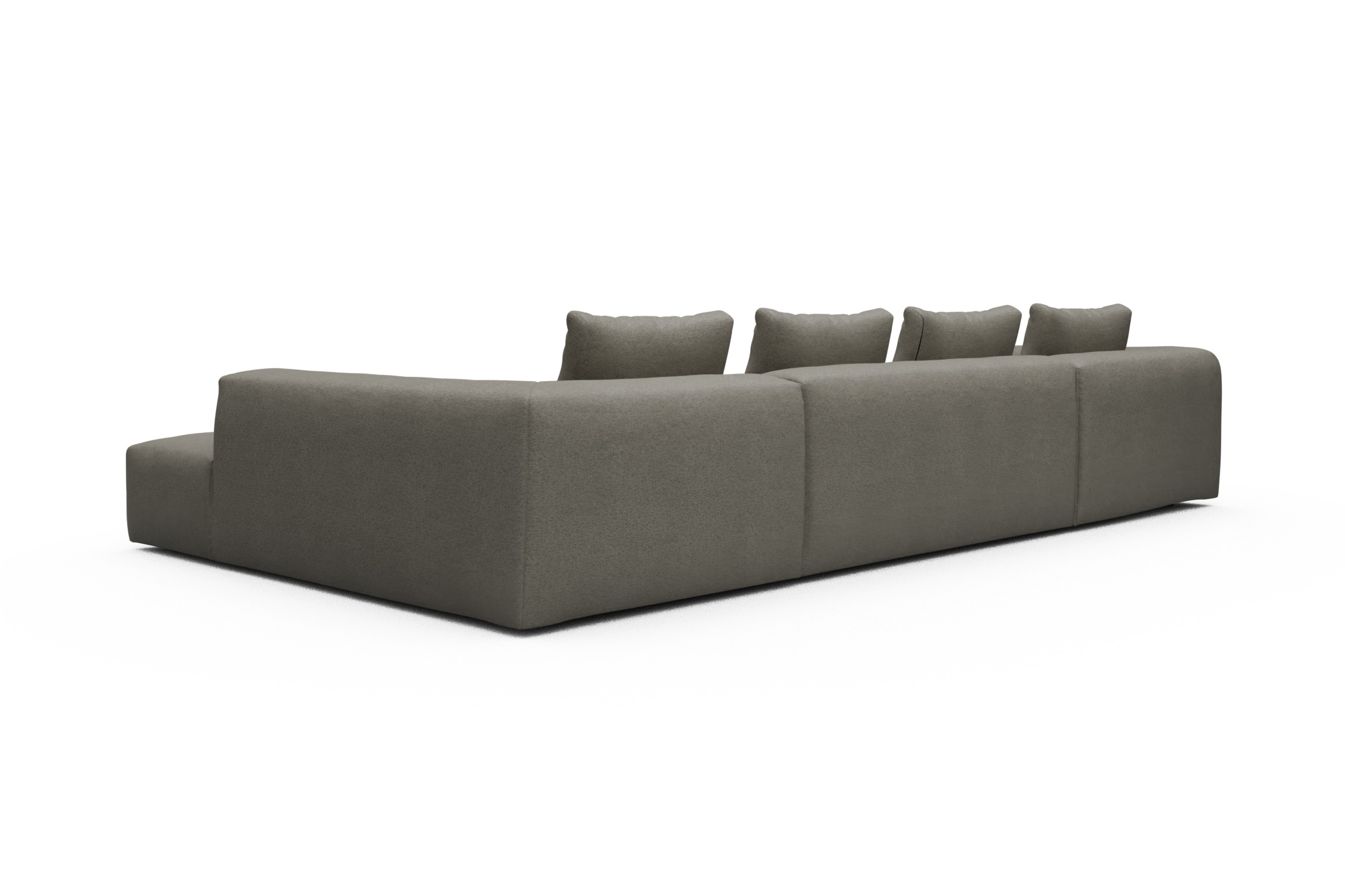 Wohnlandschaft Fred Relax-Ecke rechts mit 2-Sitzer und Chaiselongue links Denari-Warm-Grey