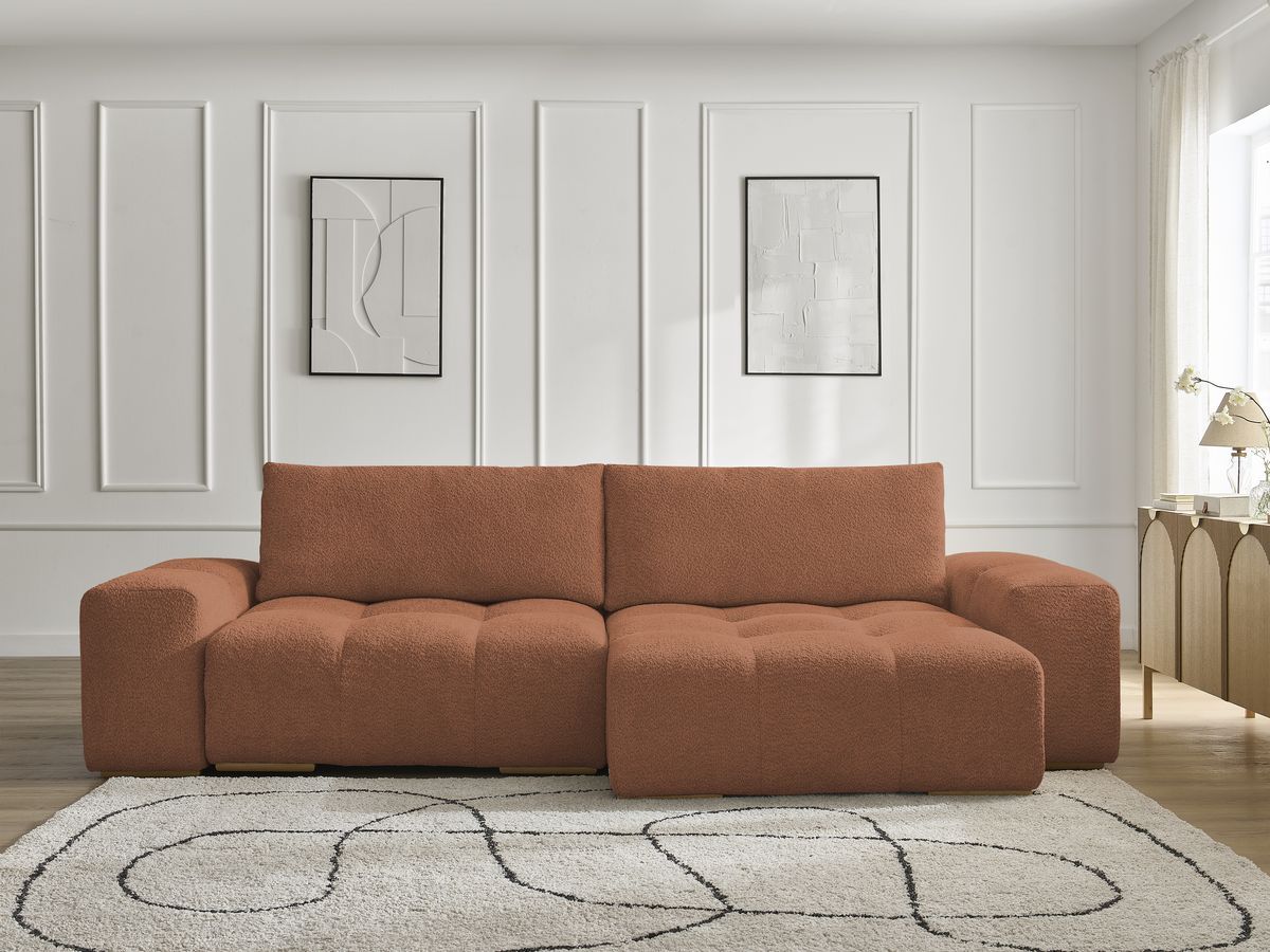 Bobochic Anakin Ecksofa, 2 Kissen Bouclé-Stoff Orange