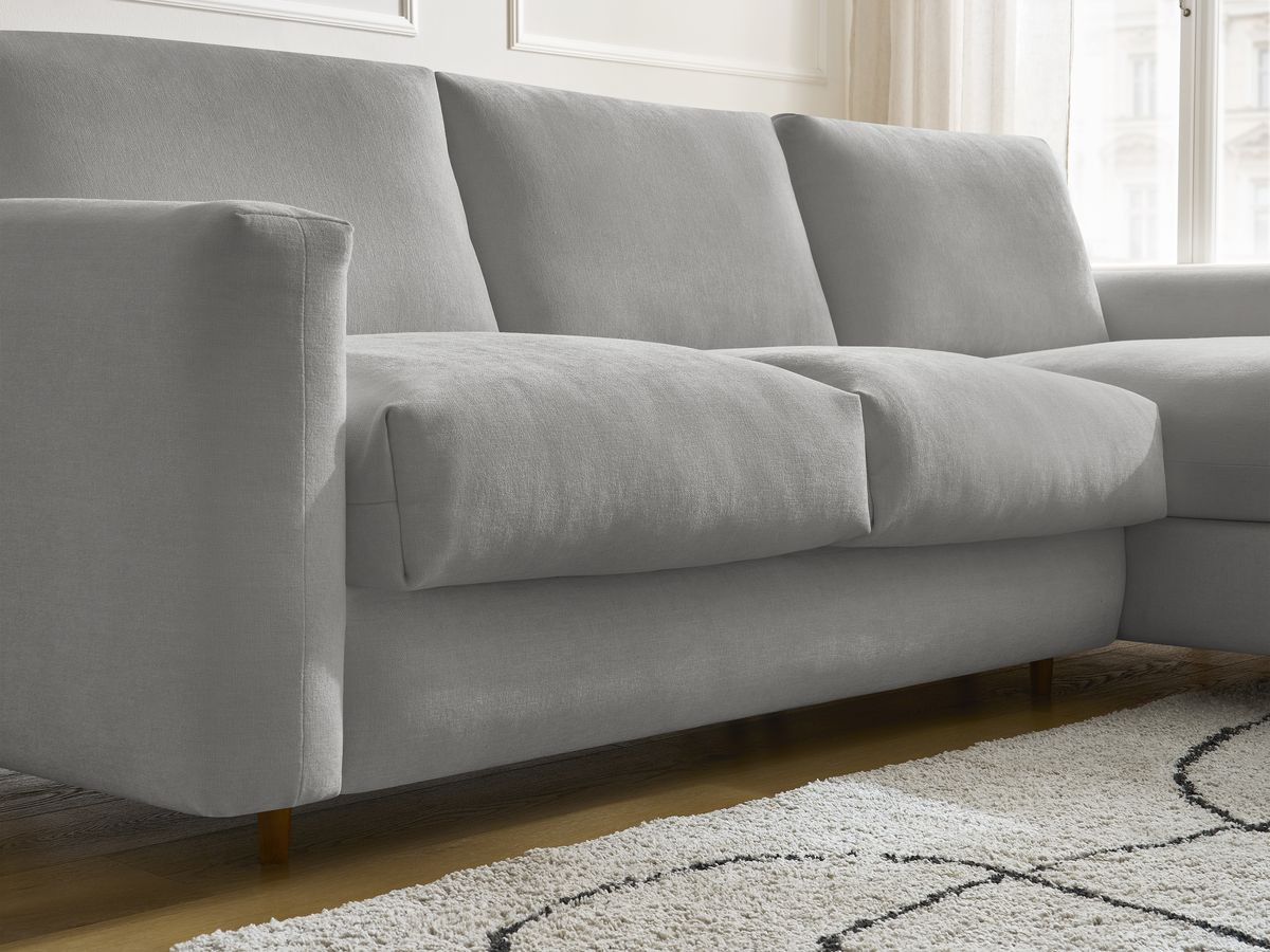 Bobochic Cocoone Ecksofa mit Schlaffunktion und Bettkasten Stoff Dunkelgrau, Liegefläche 160 × 200 cm