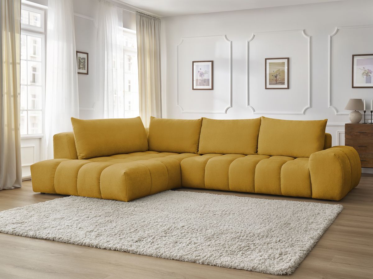 Bobochic Everest Ecksofa, 4 Kissen Strukturstoff Gelb Ecke links