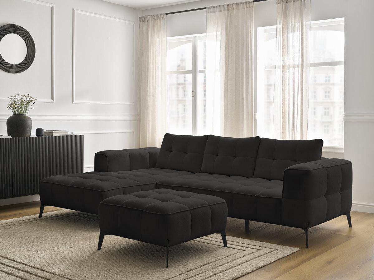 Bobochic Anis Ecksofa mit Pouf Strukturstoff Schwarz Ecke links
