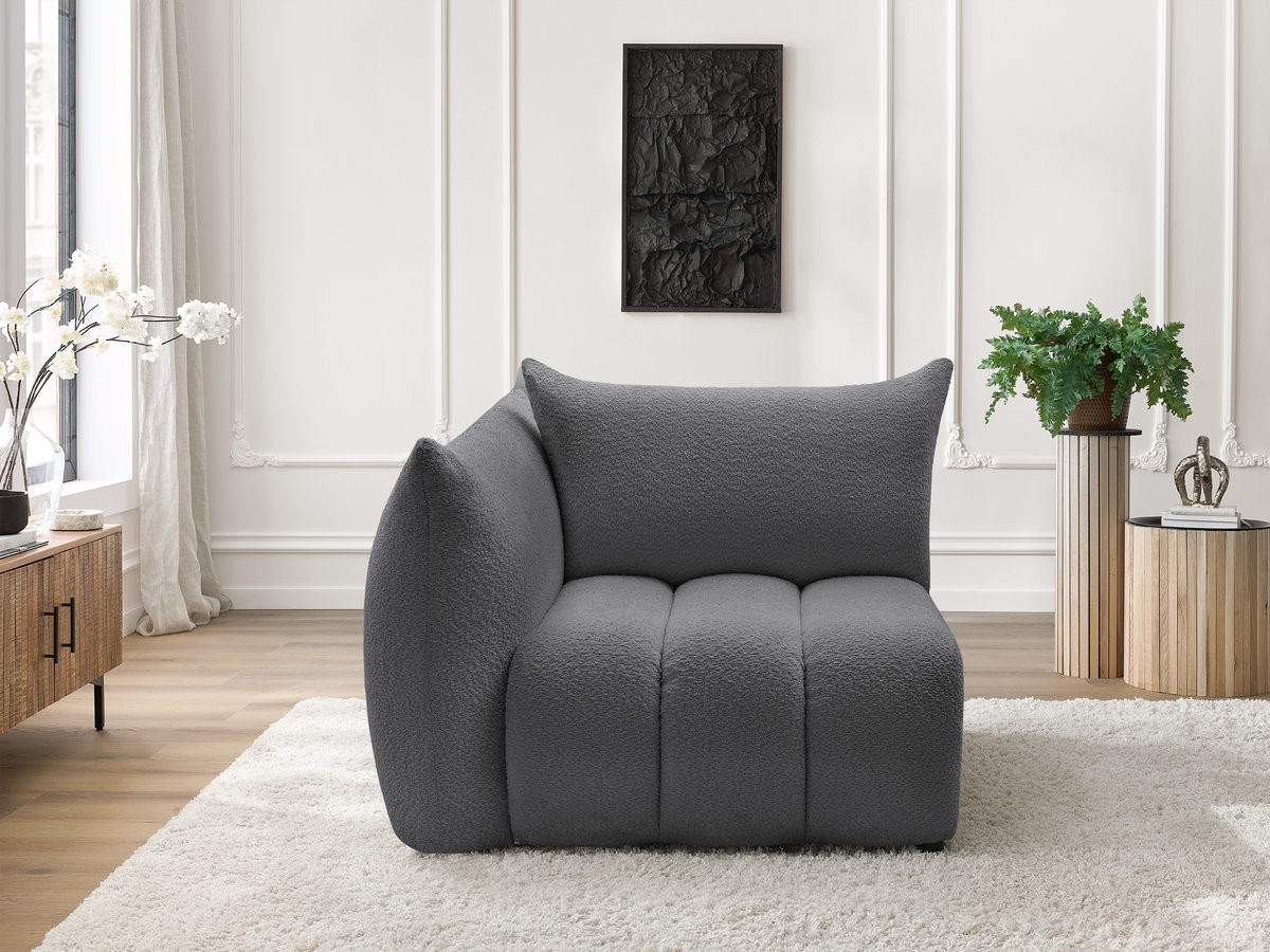Bobochic Azra Sofamodul 1-Sitzer 117 × 112 cm Bouclé-Stoff Dunkelgrau Ecke links